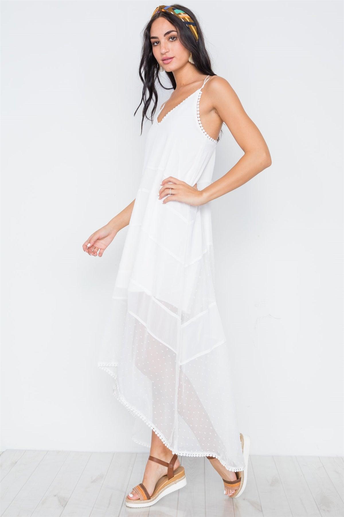 White Chiffon High-Low Cami Midi Boho Dress /1-3-2-1