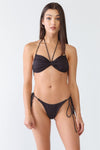 Black Halter Inverted Triangle Top & Self-Tie Bottom Bikini Set Swimsuit /3-2-1