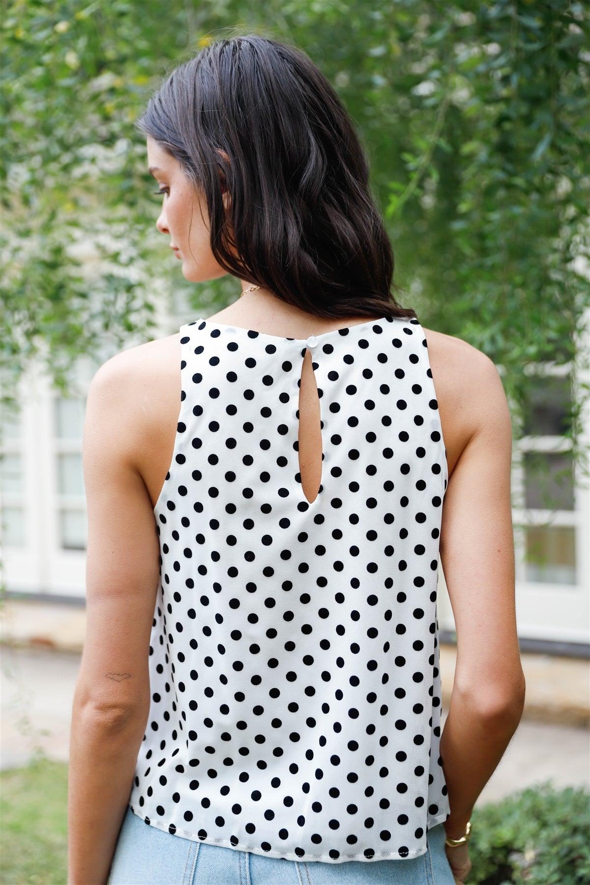 Off-White & Black Polka Dot Mesh Sleeveless Top /2-2-1