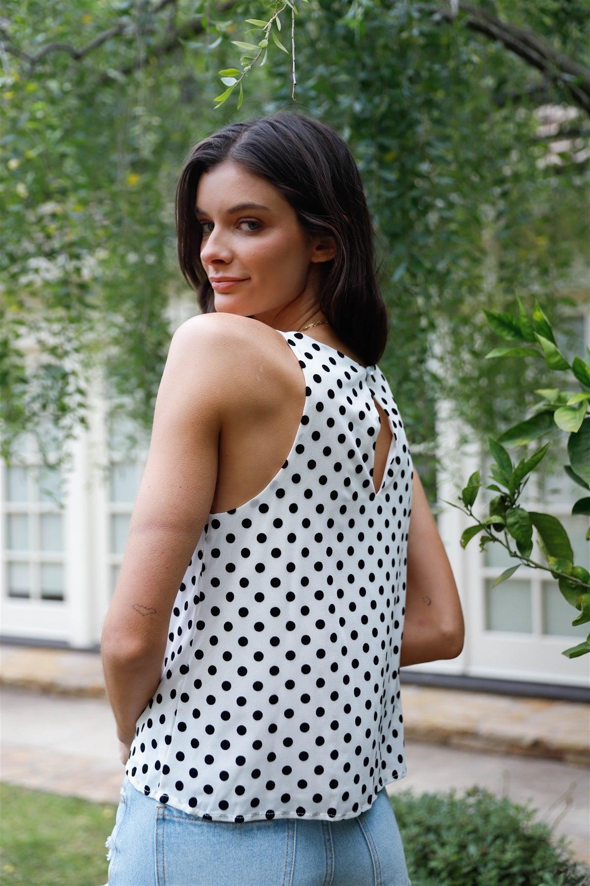 Off-White & Black Polka Dot Mesh Sleeveless Top /2-2-1