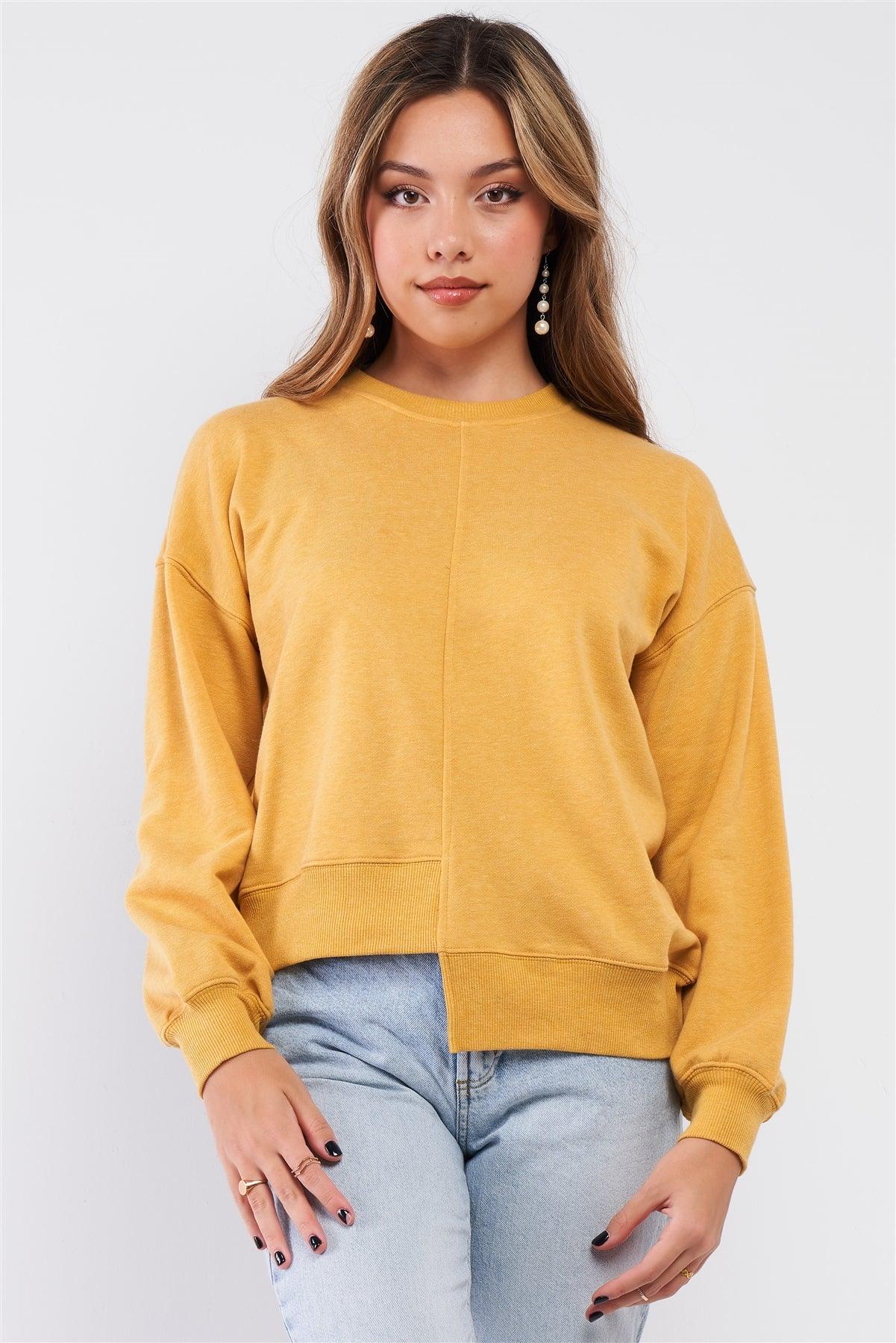 Deep Yellow Relaxed Fit Long Sleeve Ribbed Crew Neck Sweatshirt /3-2-1