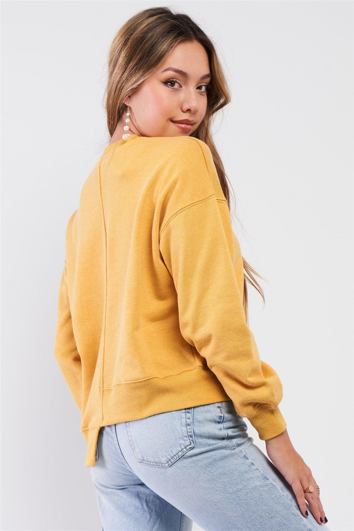 Deep Yellow Relaxed Fit Long Sleeve Ribbed Crew Neck Sweatshirt /3-2-1