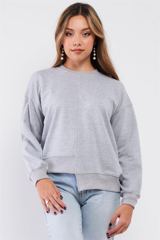 Heather Grey Relaxed Fit Long Sleeve Ribbed Crew Neck Sweatshirt /3-2-1