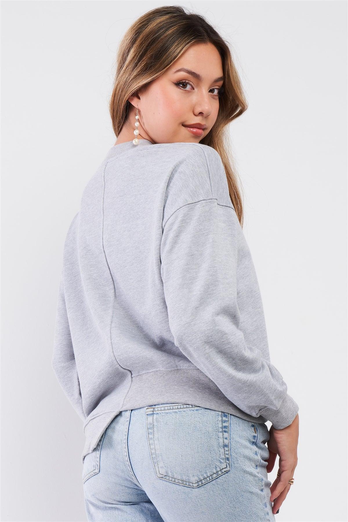 Heather Grey Relaxed Fit Long Sleeve Ribbed Crew Neck Sweatshirt /3-2-1