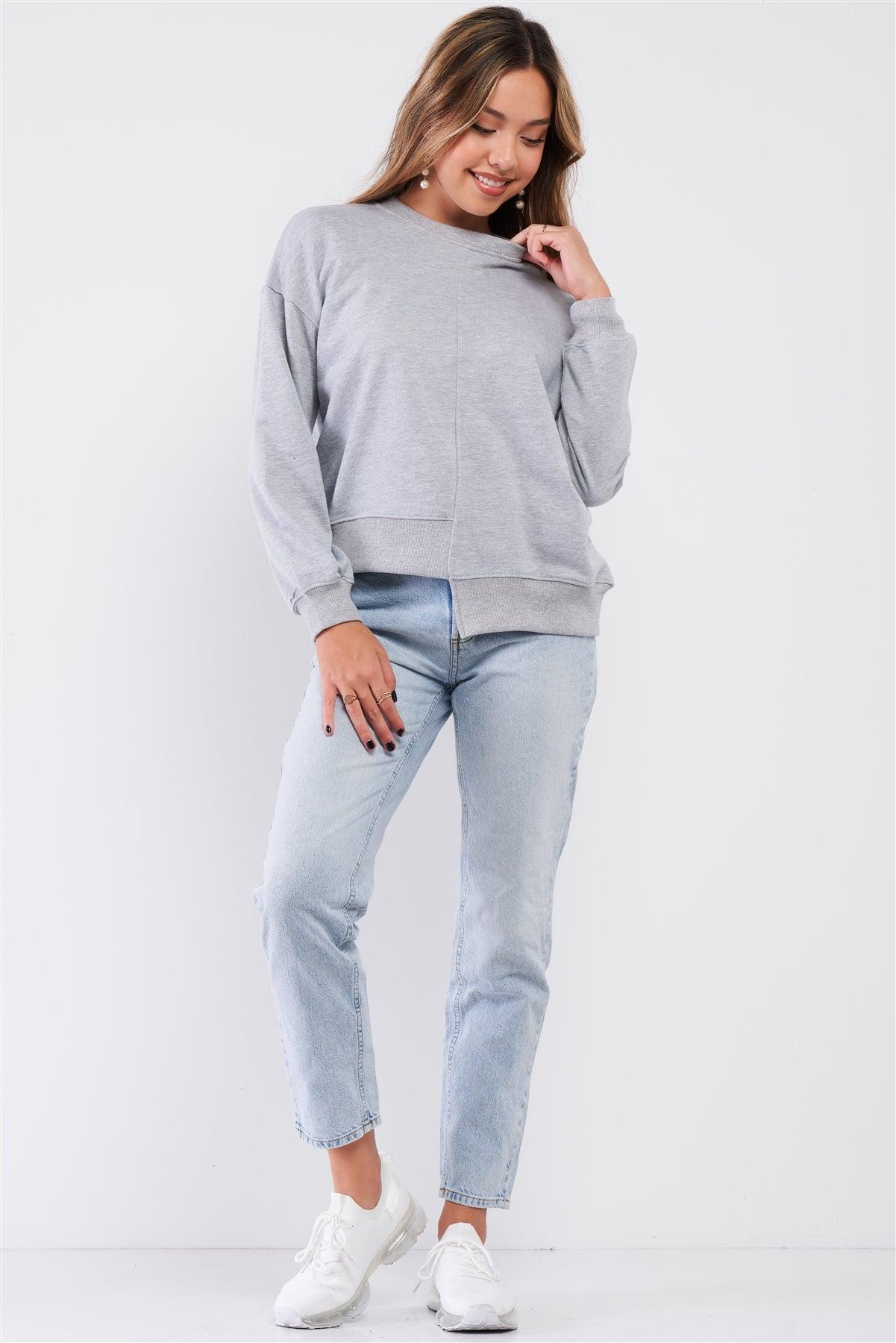 Heather Grey Relaxed Fit Long Sleeve Ribbed Crew Neck Sweatshirt /3-2-1