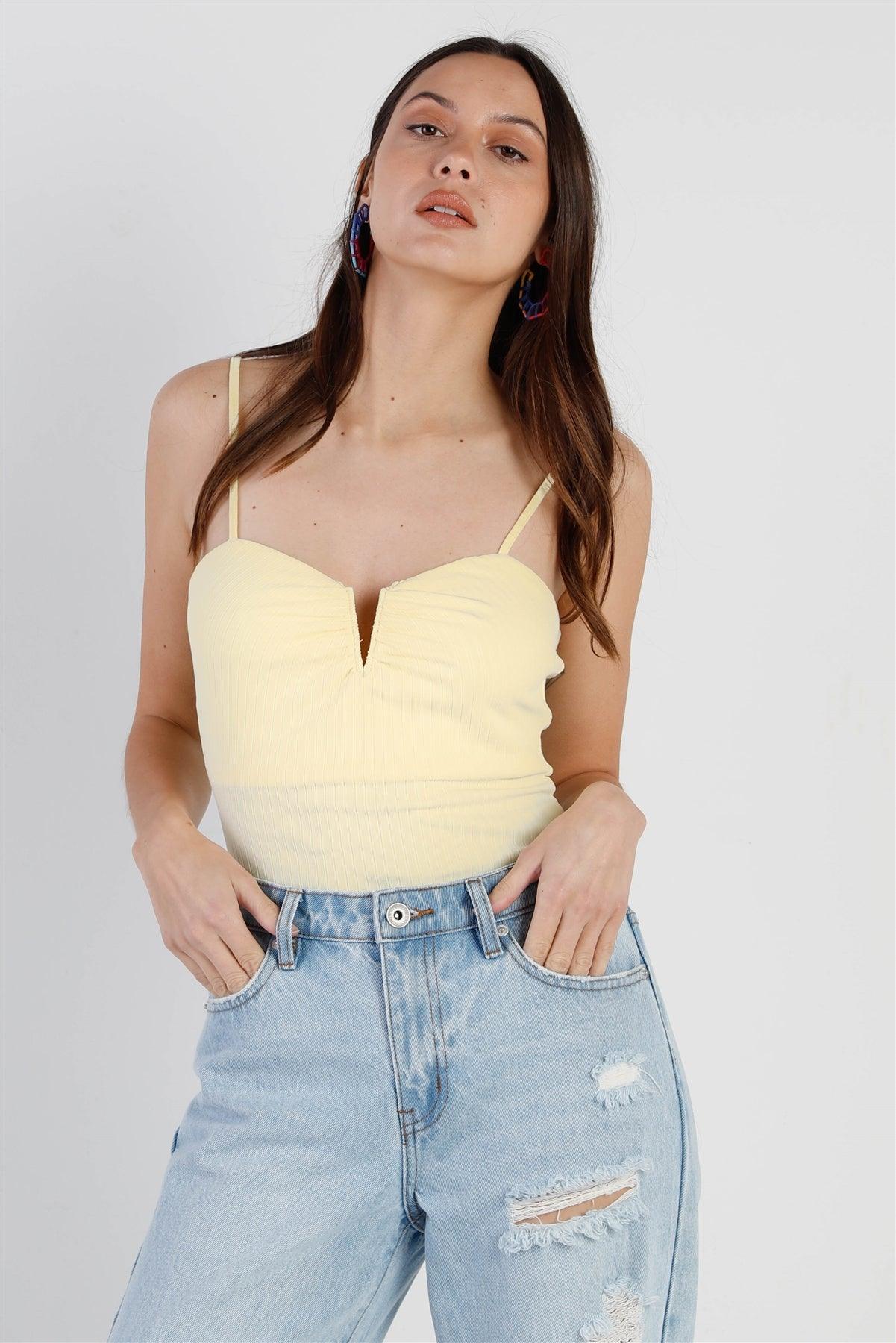 Lemon Ribbed Heart Shape V-Neck Bodysuit /3-2-1