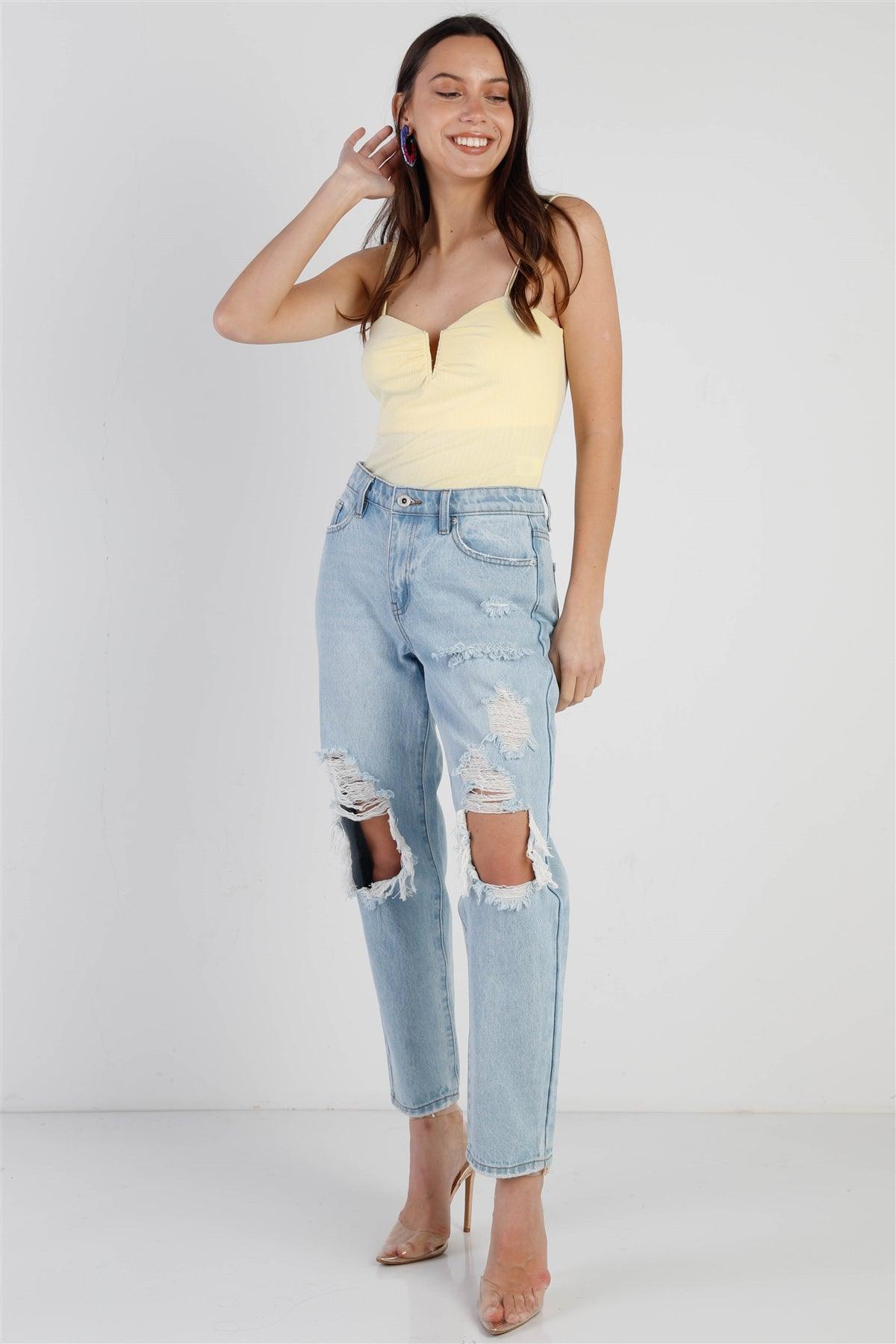 Lemon Ribbed Heart Shape V-Neck Bodysuit /3-2-1