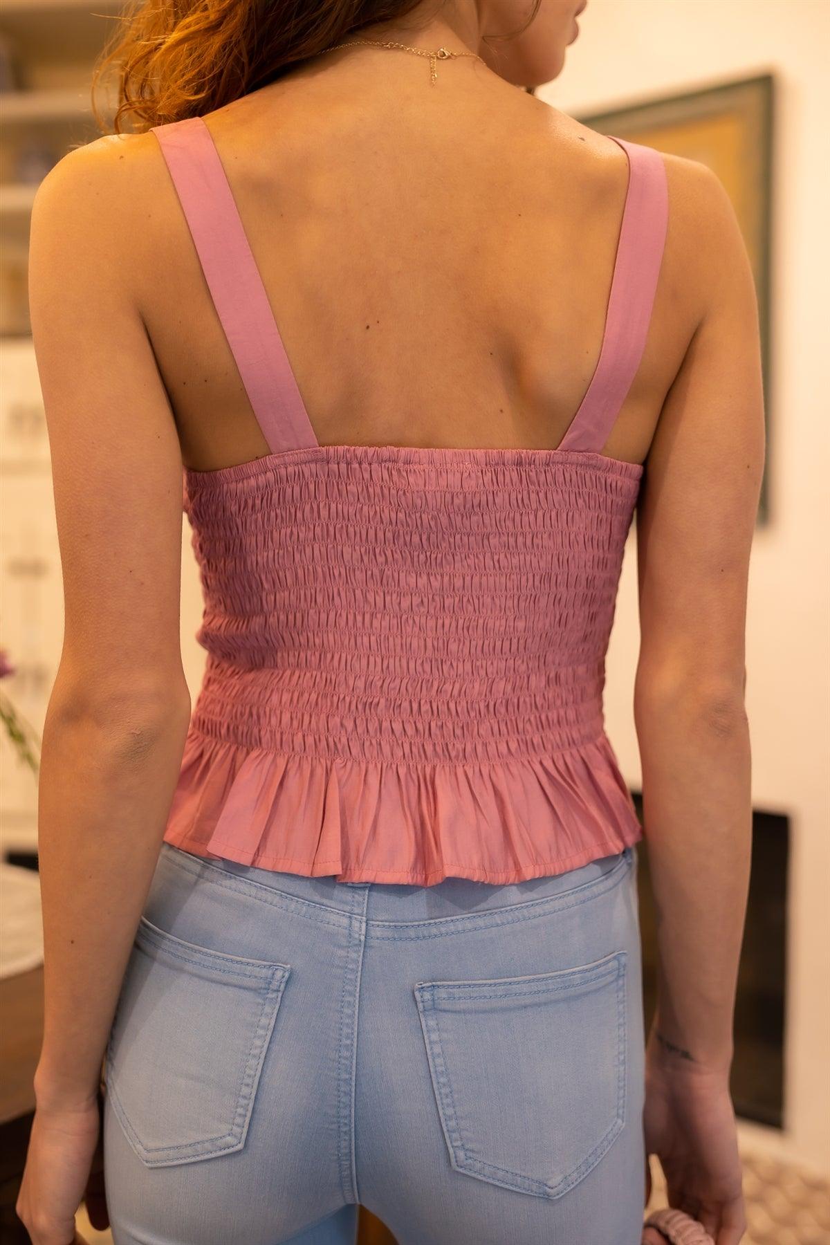 Pink Smocked Bustier Self-Tie Detail Sleeveless Top /2-2-1