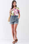 Pink & Green Hawaiian Palm Tree Print Relaxed Crop Sweat Top /1-2-1