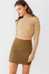 Olive Textured Curved Hem Long Sleeve Crop Top /3-2-1