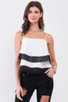 White & Black Sleeveless Square Neck Laser-Cut Hem Detail Layered Flounce Top