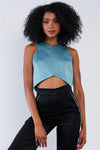 Solid Seafoam Green Chic V-Neck Sleeveless Copped Top /1-2-2-1