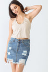 Taupe Sleeveless Halter Neck Strappy Crop Top /3-2-1