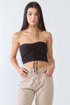 Black Textured Strapless Ruched Crop Top /3-2-1