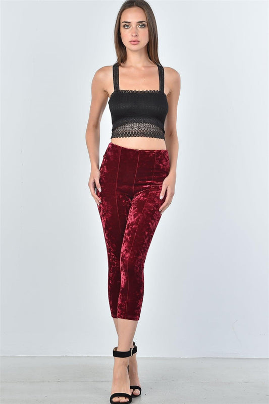 Wine Velvet Calf-Length High Waist Pants /3-2-1