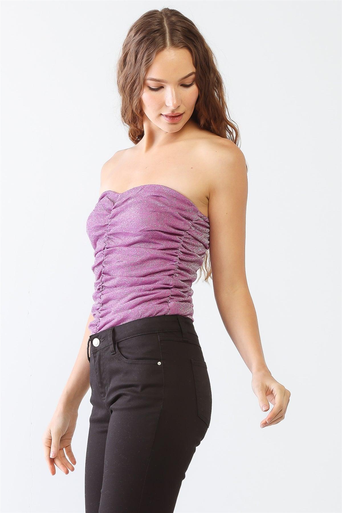 Violet Shining Ruched Strapless Bodysuit /1-2-2-1