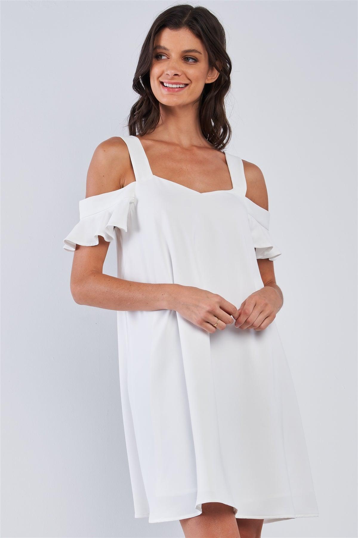 Off-White Relaxed Fit V-Neck Ruffle Sleeve Mini Dress /1-1-1-2-2