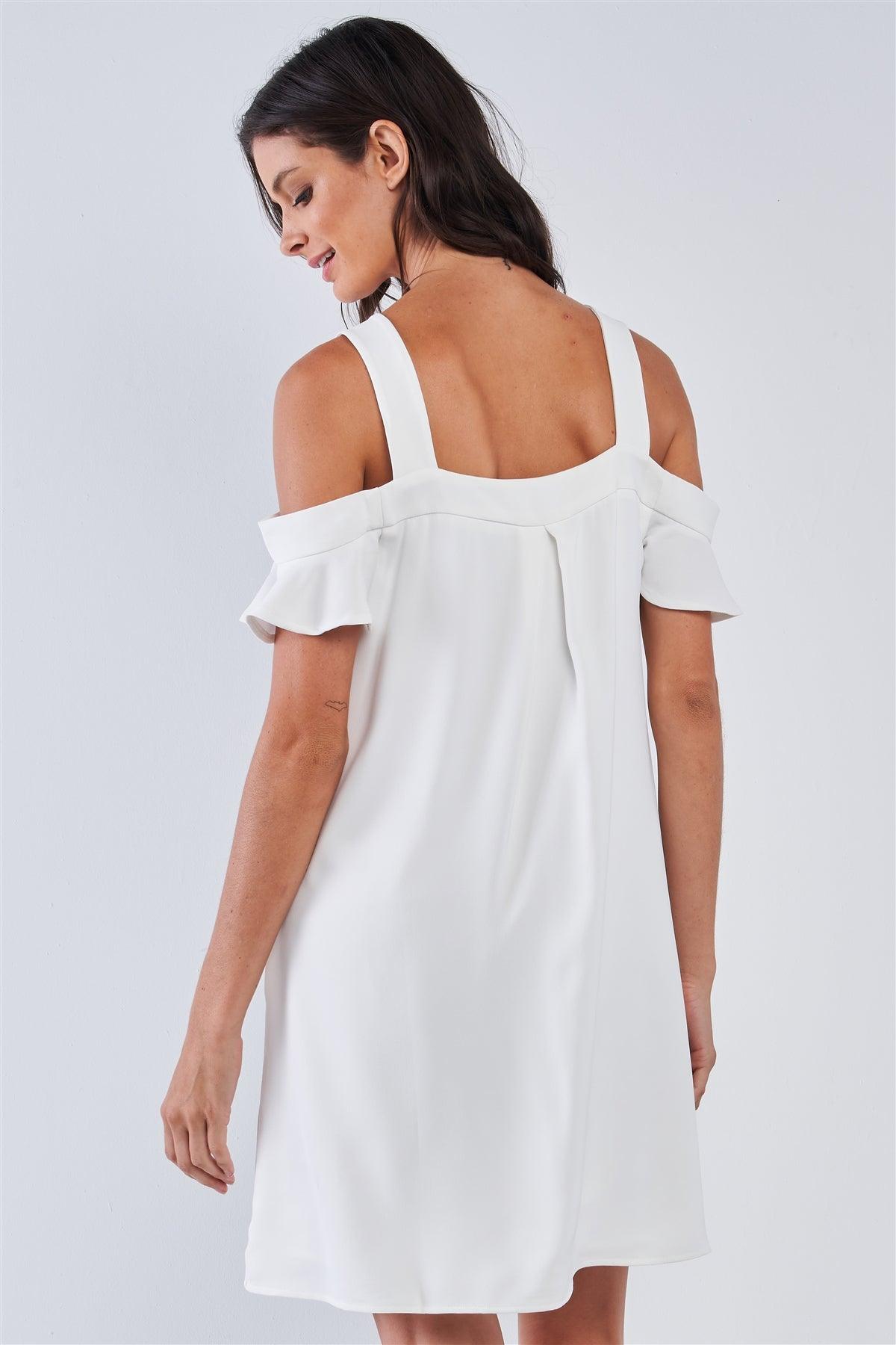 Off-White Relaxed Fit V-Neck Ruffle Sleeve Mini Dress /1-1-1-2-2