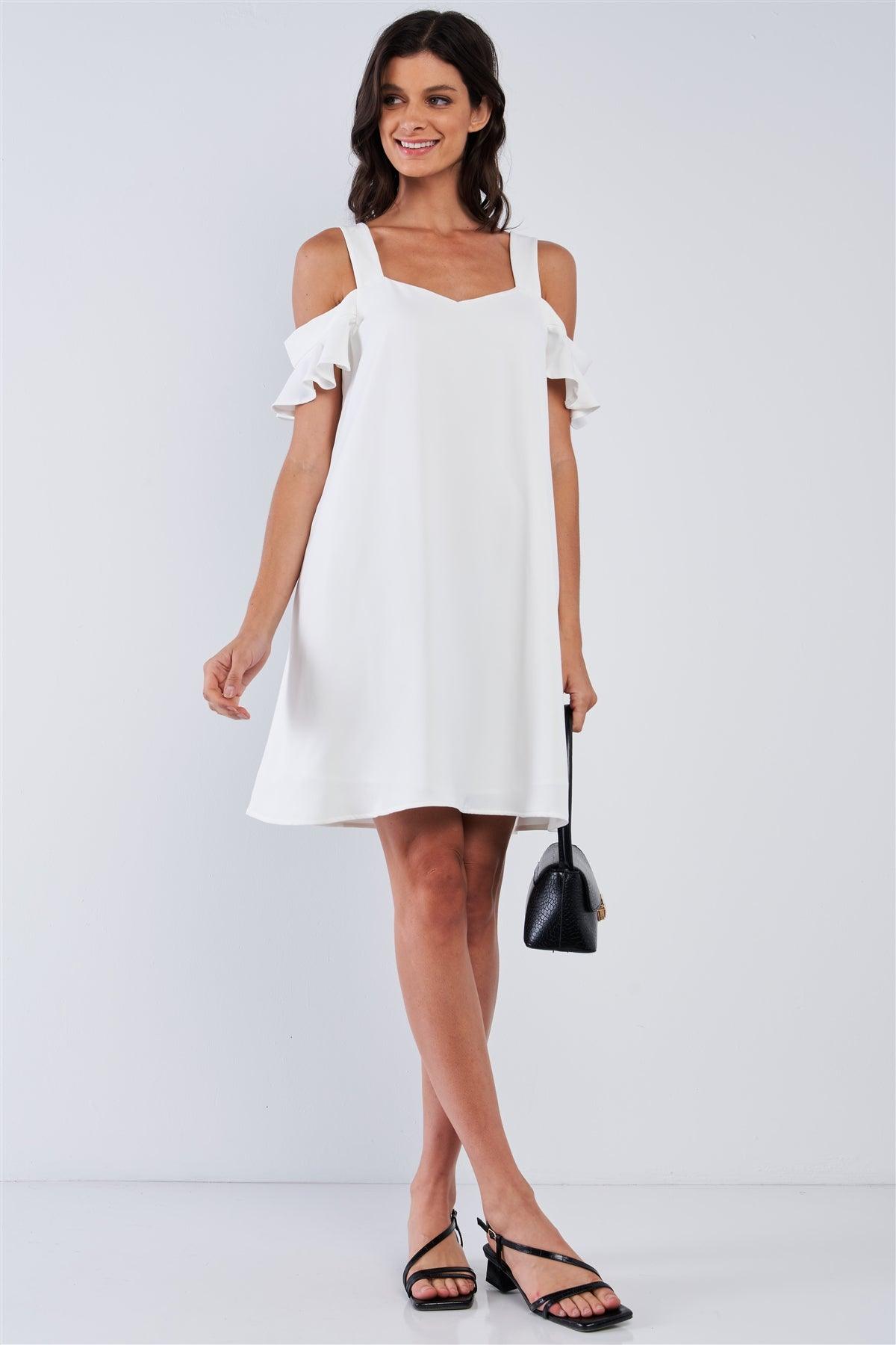 Off-White Relaxed Fit V-Neck Ruffle Sleeve Mini Dress /1-1-1-2-2