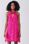 Magenta Crochet Embroidery Halter Neck Sleeveless Cut-Out Detail Mini Dress /1-2-1