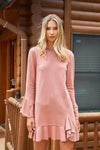 Pink Long Bell Sleeve Round Neck Flounce Mini Dress /1-2-2-1