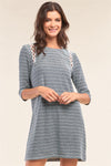 Striped Print Rope Loop Trim Detail Crew Neck Loose Fit Mini Dress /1-2-2-1