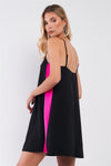 Black & Pink Sleeveless V-Neck Side Stripe Detail Relaxed Mini Dress