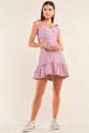 Dusty Lavender Sleeveless Ruffle Hem Cut-Out Detail Smock Back Flare Mini Dress /2-2-1