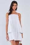 White Boho Relaxed Fit Sleeveless Lace Embroidered Layered Mini Dress /1-2-2-1