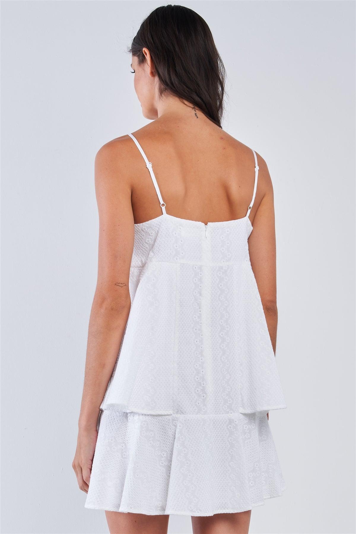 White Boho Relaxed Fit Sleeveless Lace Embroidered Layered Mini Dress /1-2-2-1