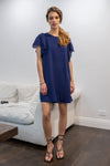 Navy Relax Fit Lace Hem Wing Sleeve Round Neck Mini Dress /2-2