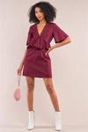 Wine V-Neck Ruffle Midi Angel Sleeve Mini Dress/ 1-2-2-1