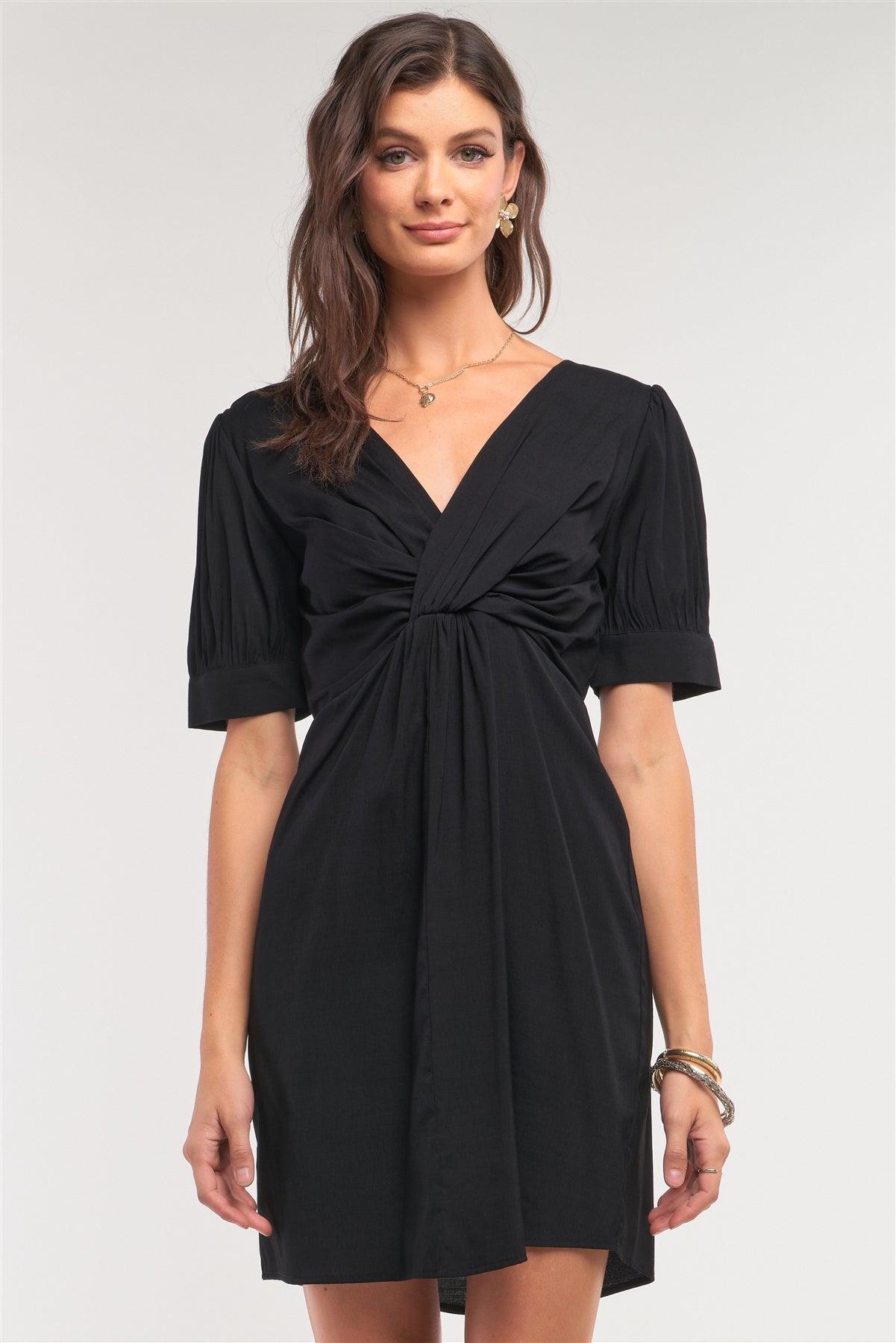 V-Neck Twist Front Detail Mini Dress /1-2-2-1