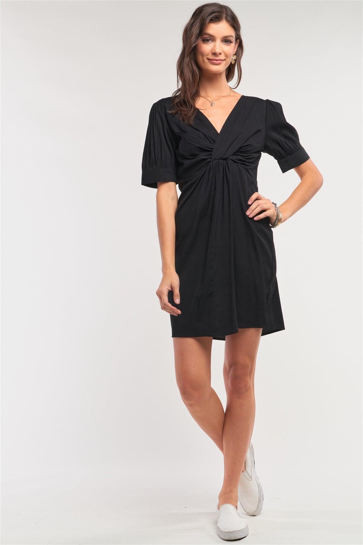 V-Neck Twist Front Detail Mini Dress /1-2-2-1