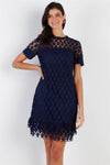 Navy Embroidered Mock Neck Mini Dress /1-2-2-1