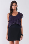 Black & Purple Sleeveless One-Shoulder Feather Layered Beaded Trim Tight Mini Dress /1-1-2-1