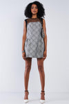 Stardust Silver Black Pattern Print Sheer Black Neckline Detail Mini Dress