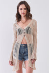 Birch Boho Long Sleeve Buttoned Front Macrame Knit Cardigan /3-3