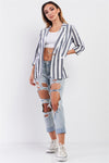 Navy White Striped Single Breasted Blazer /1-2-2-1