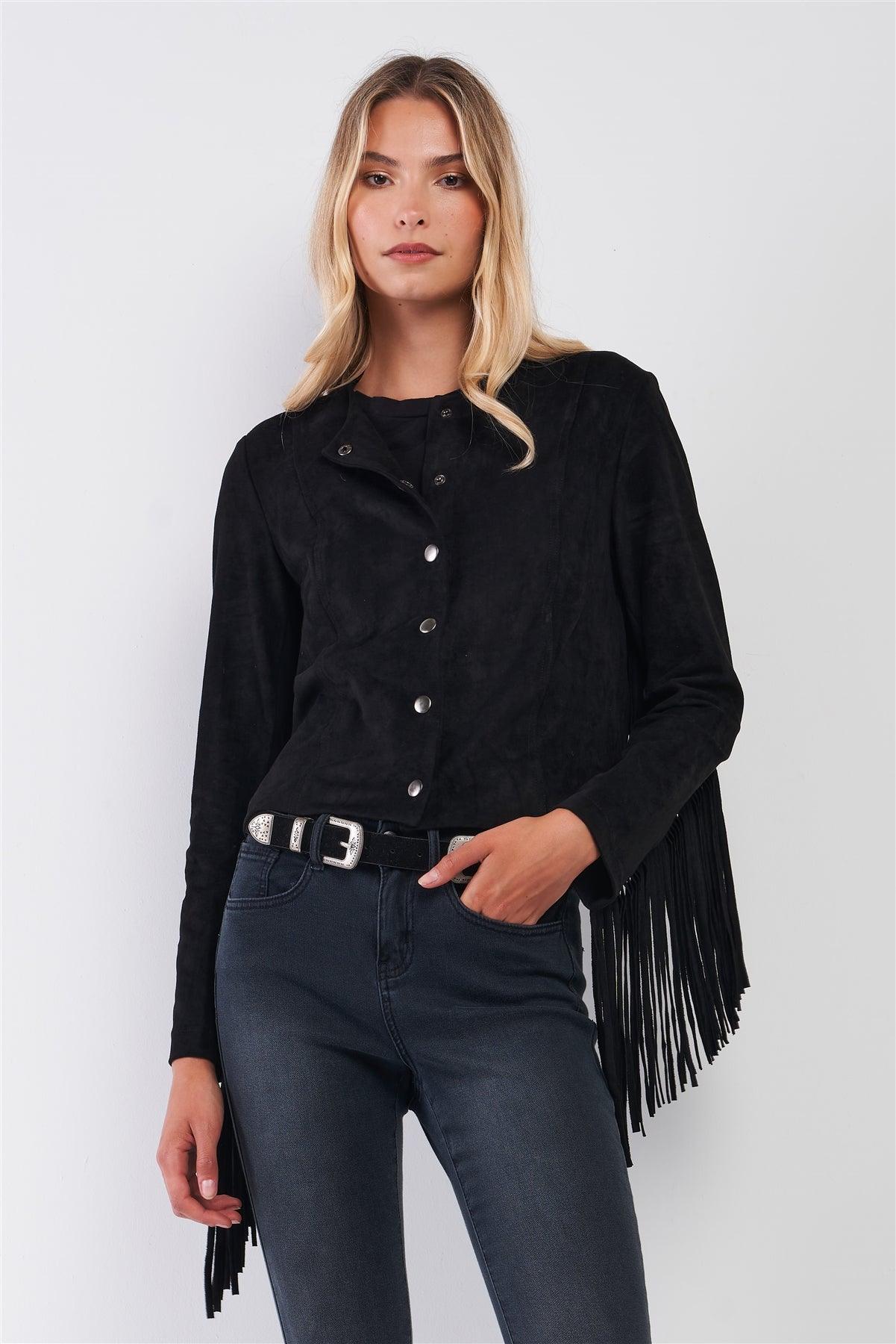 Black Faux Suede Fringed Western Jacket /1-2-2-1