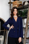 Navy Relaxed Double-Breasted Long Sleeve Blazer /1-2-1-1