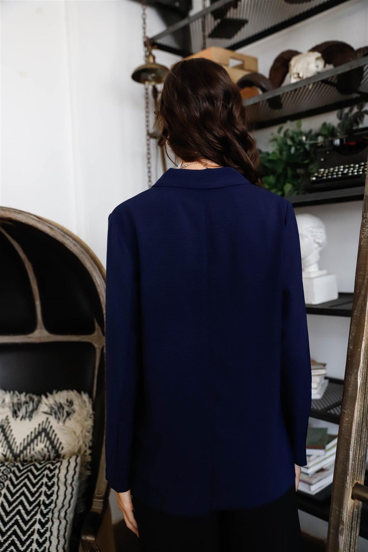 Navy Relaxed Double-Breasted Long Sleeve Blazer /1-2-1-1