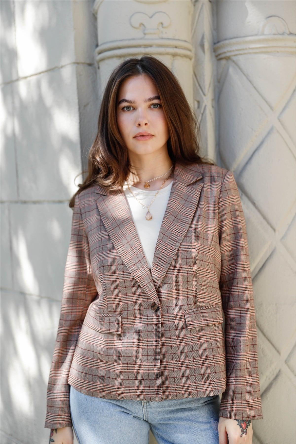 Brown Chelsea Check Single-Breasted Blazer /1-3-2