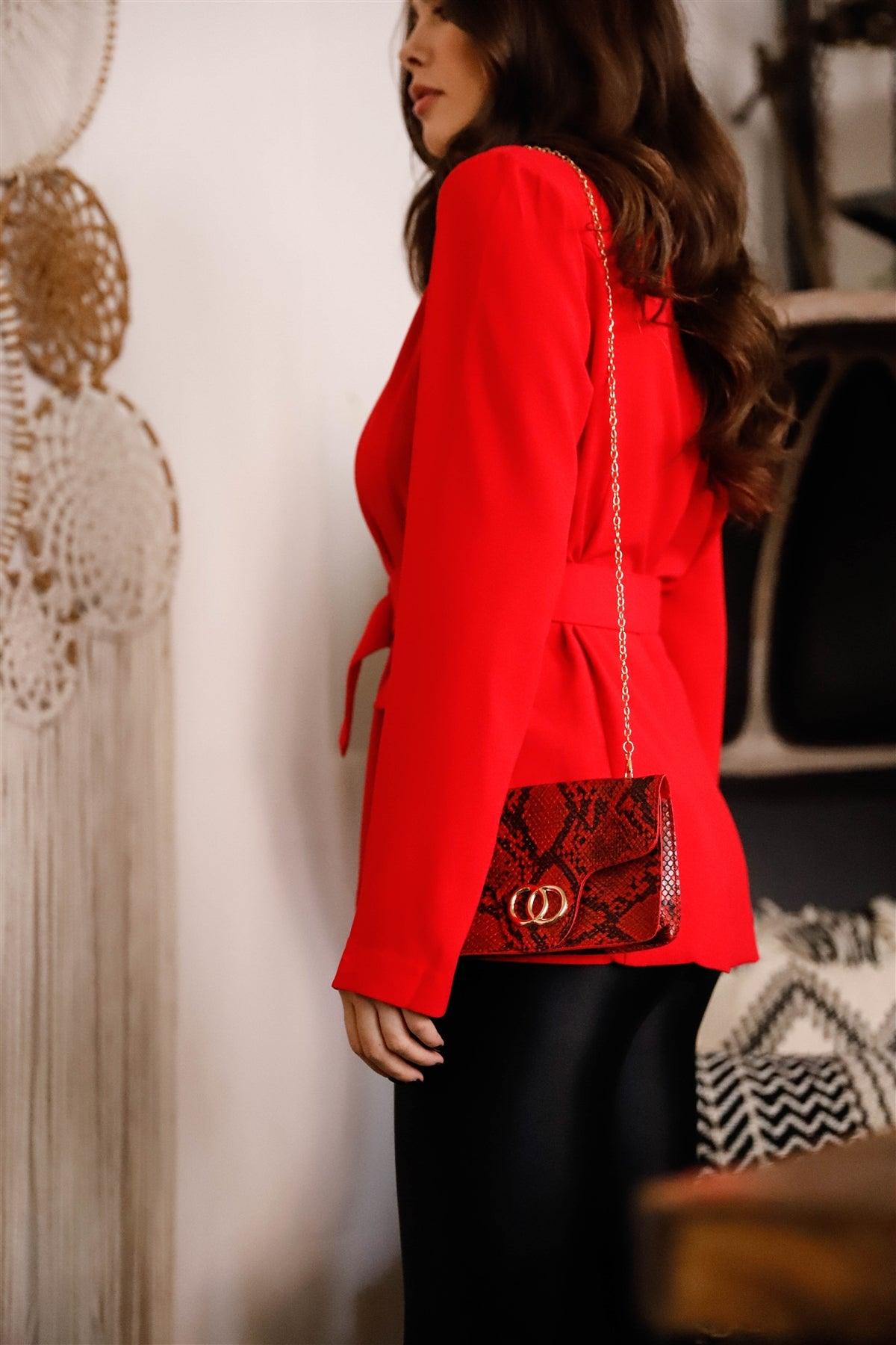 Red Lightweight Belted Long Sleeve Blazer /3-3