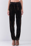 Brown Tiger Stripe Print Velvet Buttoned High Waist Balloon Pants /1-2-2-1