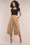 Camel Plaid Checkered High Waisted Pleated Detail Wide Leg Pants /1-1-3