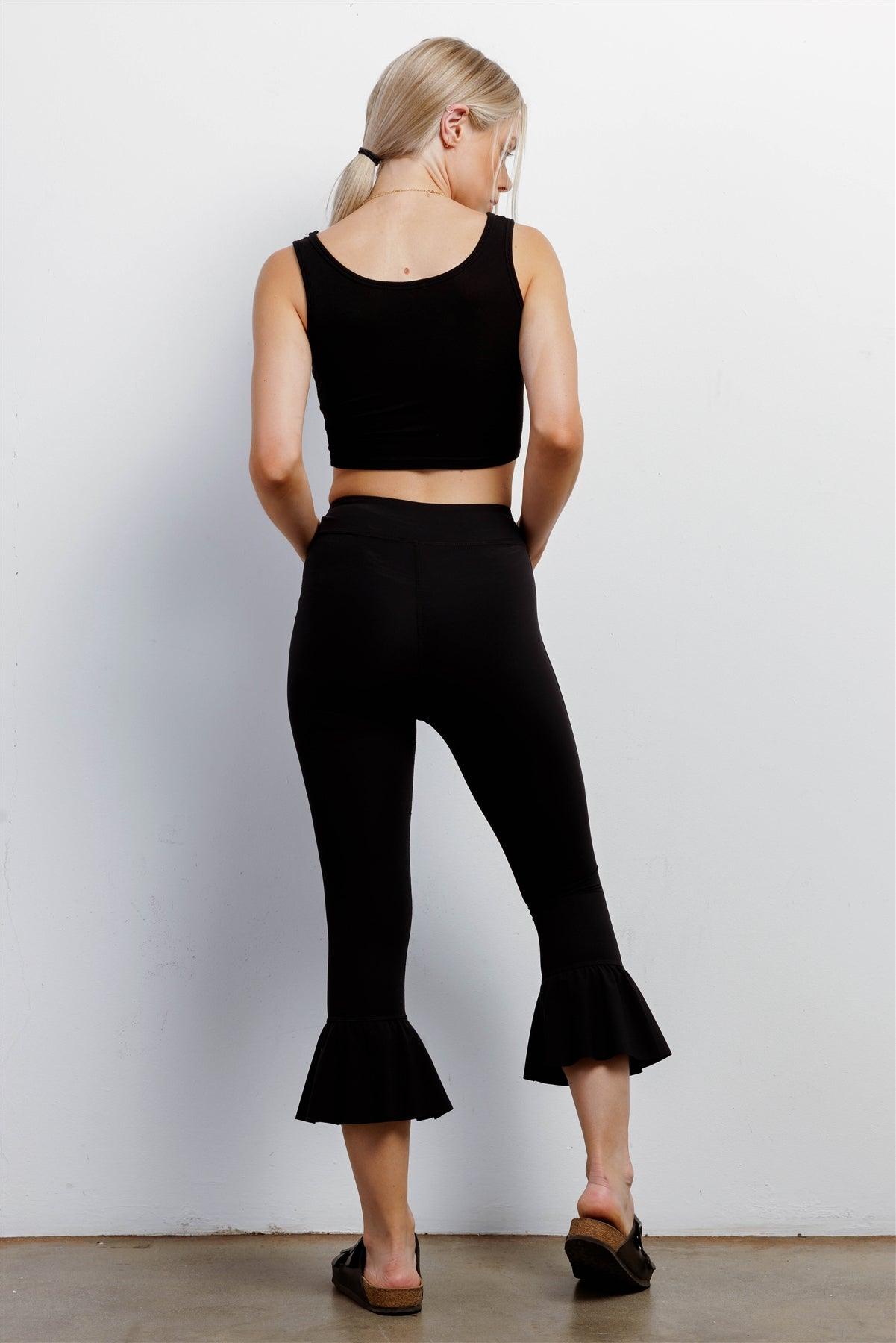 Black Retro High-Waisted Elastic Bell Leg Fitted Capri Pants /1-2-2-1