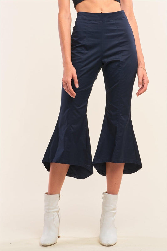 Navy Solid High Waisted Retro Bell Bottom Flare Pants /1-2-2-1