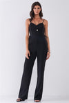 Black Sleeveless Sweetheart Neck Side Lace-Up High-Waisted Straight Leg Jumpsuit /1-2-2-1