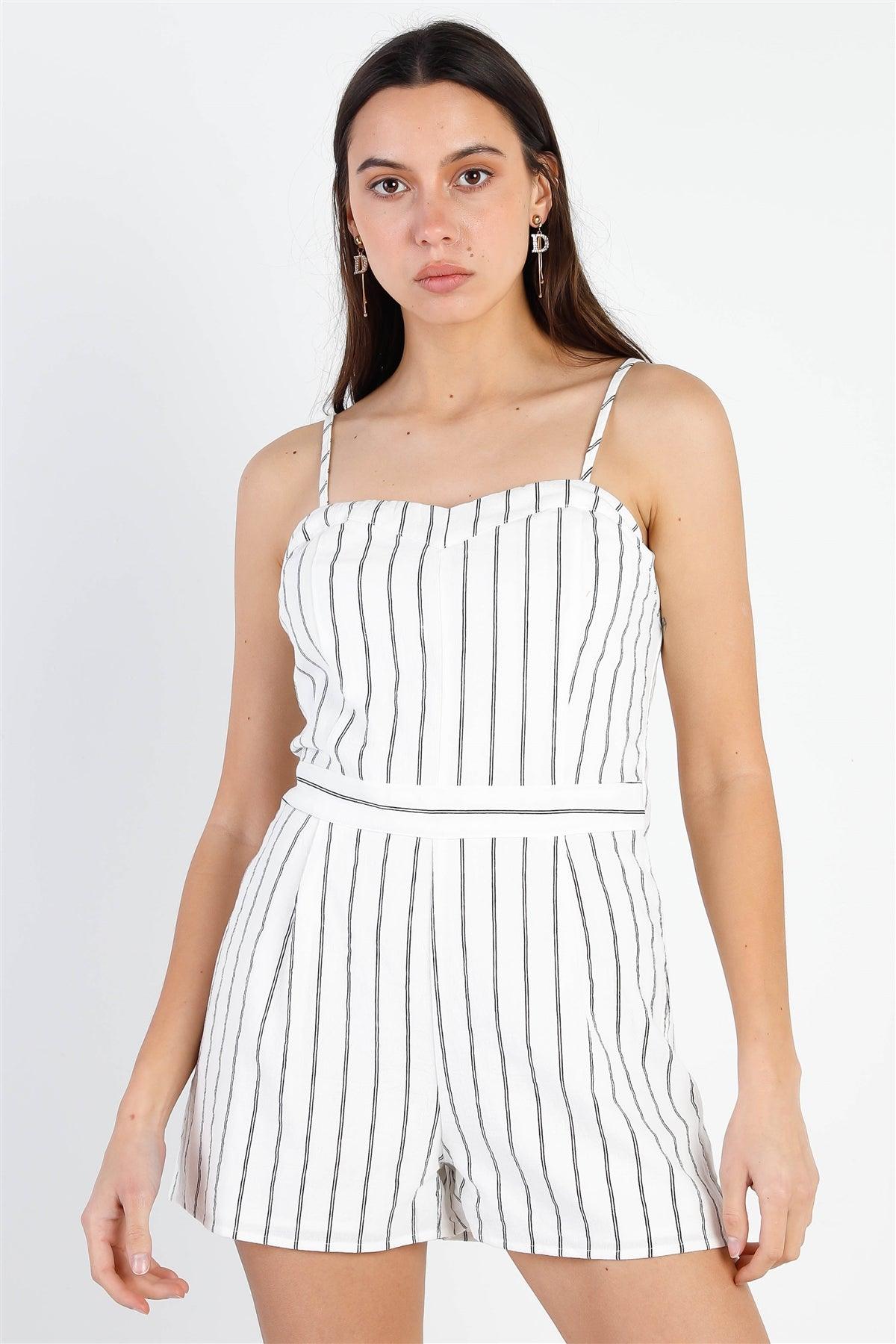 White Stripe Cotton Sleeveless Romper /1-2-2-1